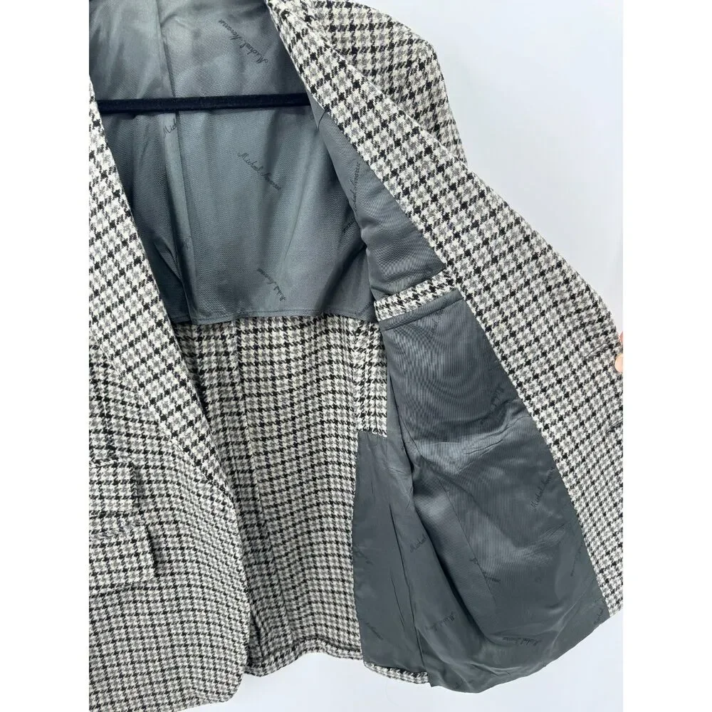 MICHAEL NOVARESE Vintage Beige Black Houndstooth 100% Wool Blazer Size 42R